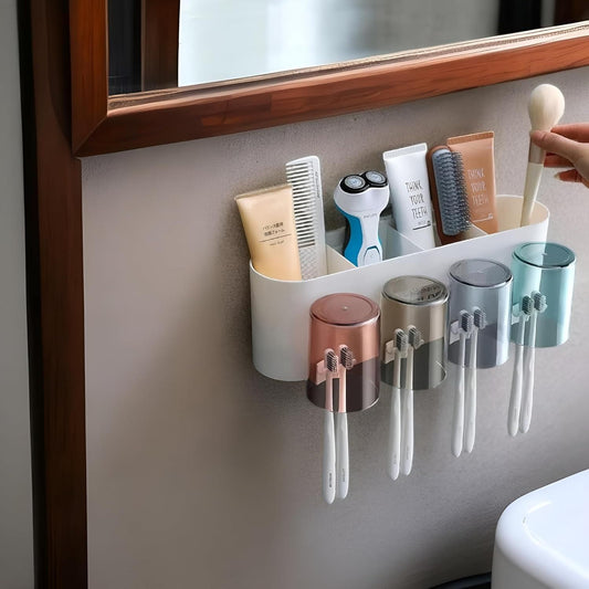 Toothbrush Holder Wall Mounted (8 Toothbrush Holders + storage)