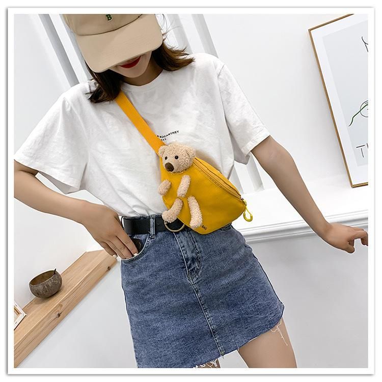 New Cute Plush Teddy Bear Chest Bag, Women's Canvas Crossbody Bag