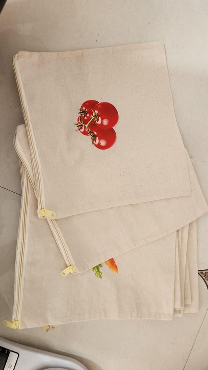 Cotton Reusable Vegetable Bags for Fridge (Pack of 10pc)